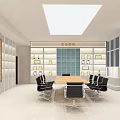 Enterprise Honor Room Interior With Display Shelves Award Certificates And Conference Table
