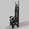 Gothic Armchair With Intricate Carvings High Back Pointed Finials And Burgundy Tufted Seat