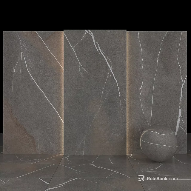 Modern Gray Wall Components With White Veins And Spherical Decorative Element 3d model