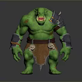 Green Muscular Man With Metal Armor And Skull Decorations On Waist