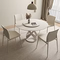 Modern Round Dining Table Set With Four Chairs Vase Pendant Lamp And Window Curtains