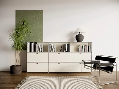Minimal Style White Cabinet Wassily Chair Table Lamp Carpet Bedroom 3d model