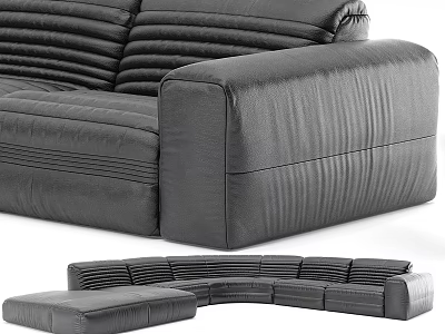 Plush Black Leather Sectional Sofa With Modern L Shaped Design And Ottoman 3d model
