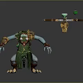 Blue Skinned Red Eyed Clawed Monster And Green Gem Wielding Warrior Game Movie Characters