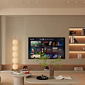Modern Cozy Cream Style Living Room With Built In TV Wall And Comfortable Lounge Furniture