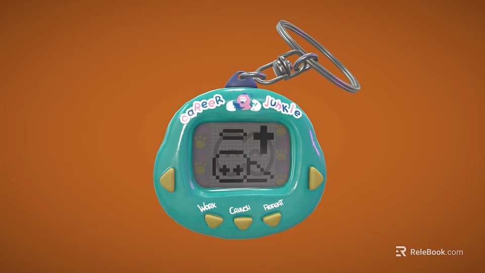 Cater Jrkies Teal Electronic Pet Toy With Screen Display Value Cancel Reset Buttons And Keychain 3d model 