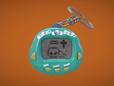 Cater Jrkies Teal Electronic Pet Toy With Screen Display Value Cancel Reset Buttons And Keychain 3d model