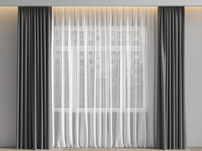 Modern Gray Curtains With White Sheer Layer For Window Decoration 3d model