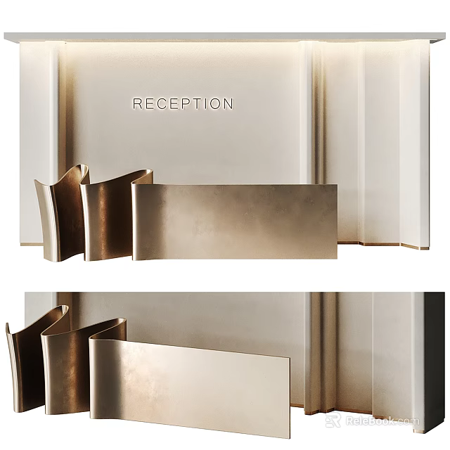 Elegant Modern Reception Desk With Contemporary Design Metallic Finish And Reception Sign 3d model 