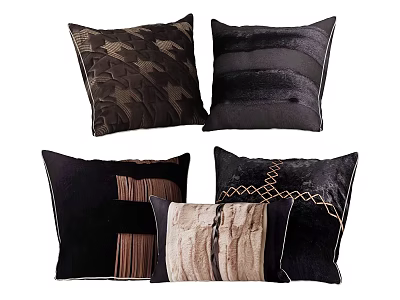 Dark Colored Decorative Throw Pillows With Geometric Patterns And Knitted Details 3d model