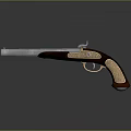 Vintage Silver Barrel Pistol With Brown Wooden Grip And Golden Accents