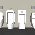 Four White Wall Mounted Urinals In Modern Bathroom With Sensor Panels