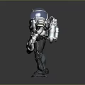 Futuristic Biomechanical Character In Heavy Mechanical Armor With Transparent Helmet And Arm Device