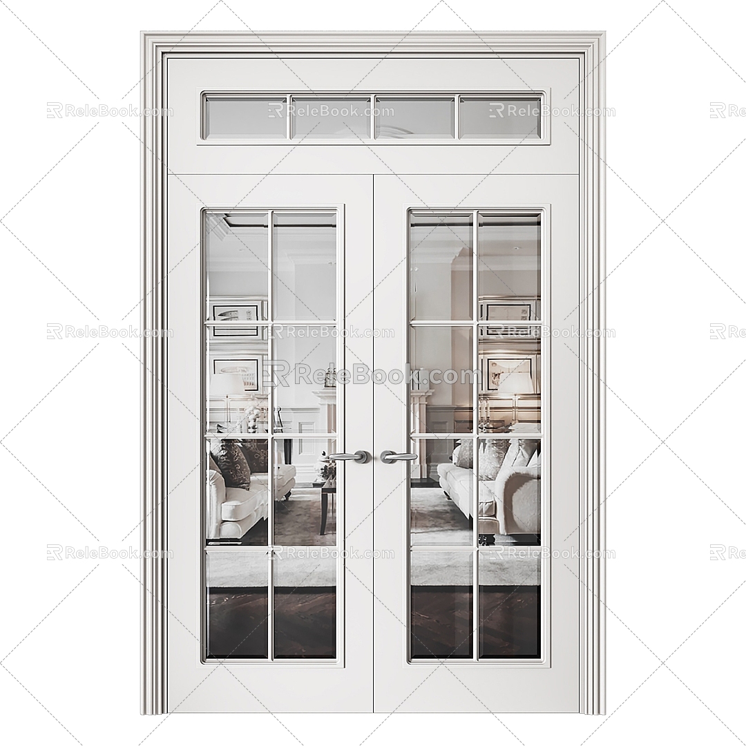 Modern minimalist glass door room door double door 3d model