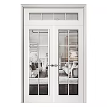 Double Swing Door With Glass Panels And White Frame For Modern Interior View 3d model