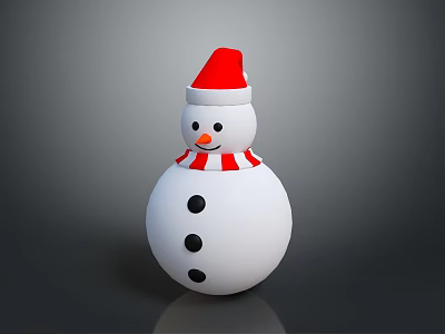 Christmas Snowman Sculpture With Red Santa Hat Striped Scarf And Black Buttons 3d model