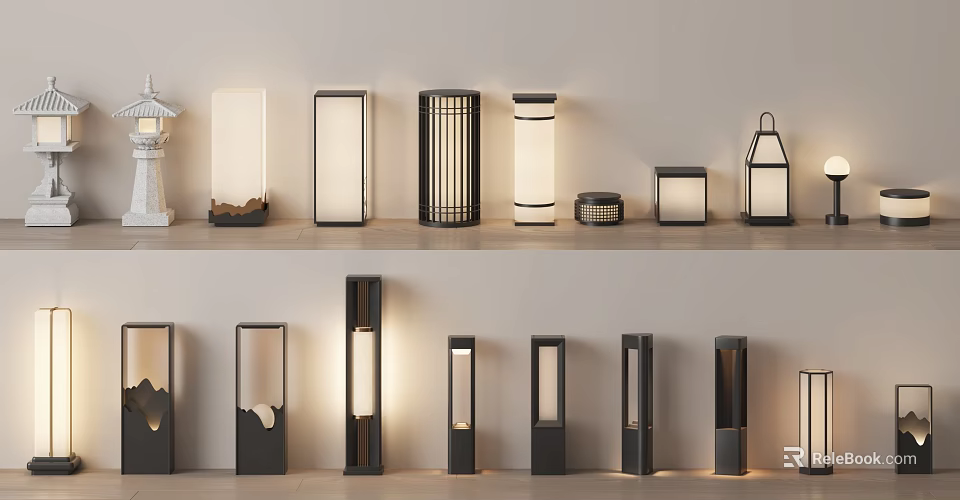 Modern Outdoor Lights With Various Stylish Designs For Garden And Patio Decoration 3d model 