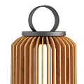 Wooden Lantern Shaped Outdoor Lights With Vertical Stripes Design Different Sizes And Black Top Ring
