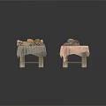 Three Upholstered Benches With Different Patterned Fabrics Various Colors And Simple Structure
