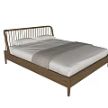 Simple Design Wooden Double Bed With Slatted Headboard And Light Colored Bedding 3d model