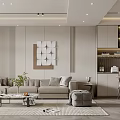 Modern Living and Dining Room Interior With Sofa Coffee Table Rug And Wall Art