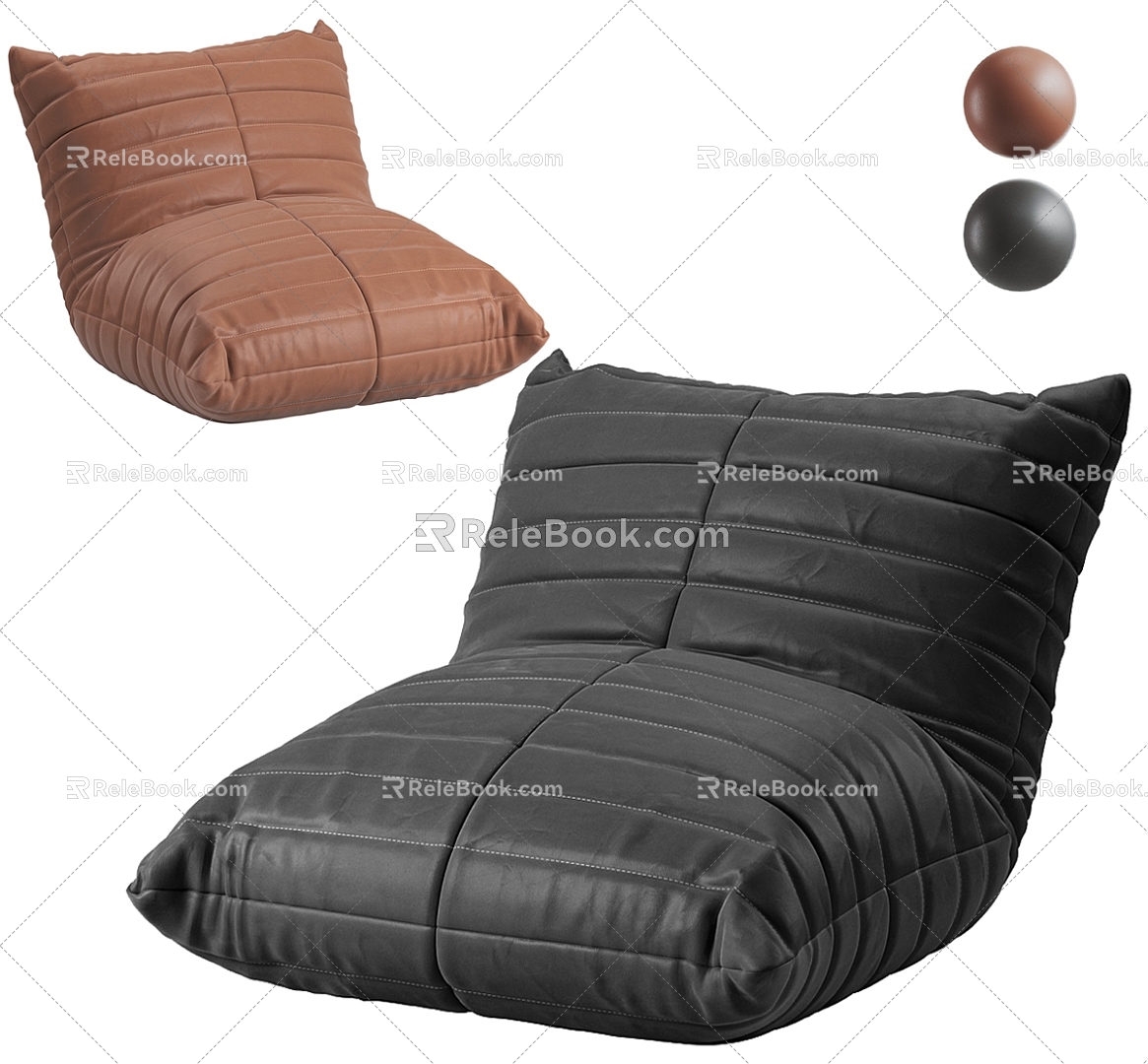 Leather Lazy Sofa Caterpillar Single Sofa Bean Bag 3d model