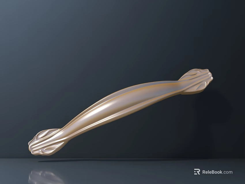Decorative Golden Brass Furniture Handle With Ornate Carved Design For Cabinets 3d model 