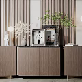 Modern Wooden Entryway Cabinet And Sideboard With Decorative Vase Green Plant Photo Frame Marble Top