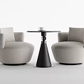 Modern Round Table With Light Gray Upholstered Armchairs And Black Base Design Set 3d model