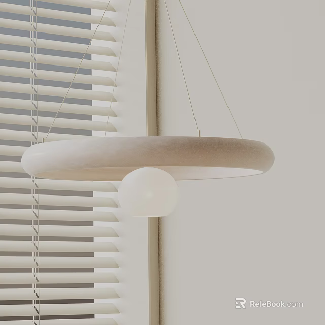 Modern Pendant Light With Circular Ring And White Spherical Globe Near Window Blinds 3d model 