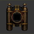 Mechanical Device With Brown Cylindrical Parts Black Top Red Accents And Golden Patterns