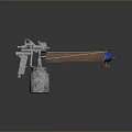 Mechanical Weapon Design With Silver Component Brown Long Rod Blue Parts And Yellow Wheels