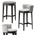 Modern Comfortable Bar Stools With Light Gray Fabric Backrest And Dark Wooden Legs