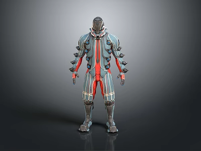 Sci fi Character in Biomechanical Armor with Red Blue Stripes and Spiked Full Body Design 3d model