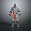 Sci fi Character in Biomechanical Armor with Red Blue Stripes and Spiked Full Body Design