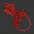 Mechanical Rodent Sculpture Composed Of Metal Gears Bolts With Complex Hollow Structure And Red Accents