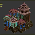 Ancient Indian Temple Architecture With Brown Stone Towers And Carved Pillars