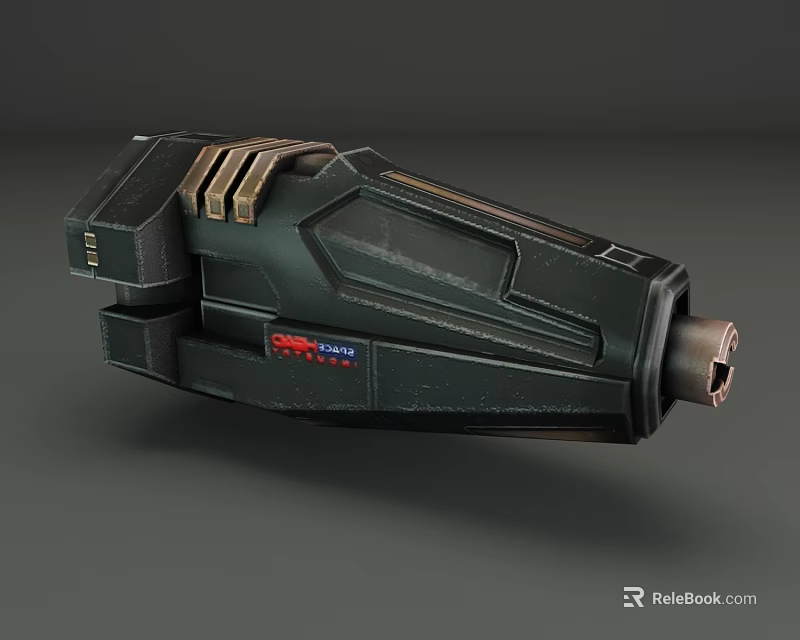 Futuristic Black Mechanical Weapon With Metallic Stripes Red Logo And 3d model 