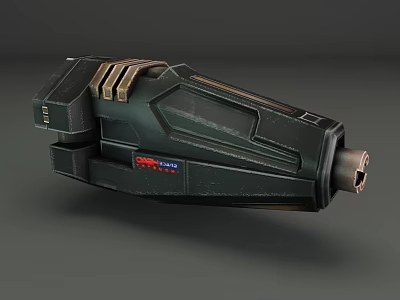 Futuristic Black Mechanical Weapon With Metallic Stripes Red Logo And 3d model