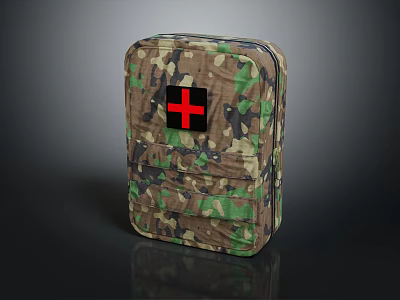 Camouflage Tactical Bag With Red Cross Symbol For Emergency Use 3d model