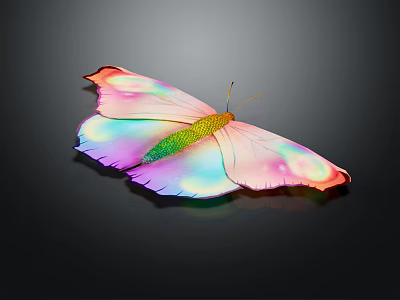 Vibrant Butterfly with Iridescent Pink Blue Green Wings on Black Background 3d model