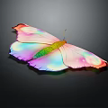 Vibrant Butterfly with Iridescent Pink Blue Green Wings on Black Background