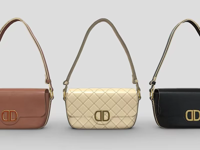Stylish Quilted Handbags With Brown Beige Black Colors And CD Logo Design 3d model