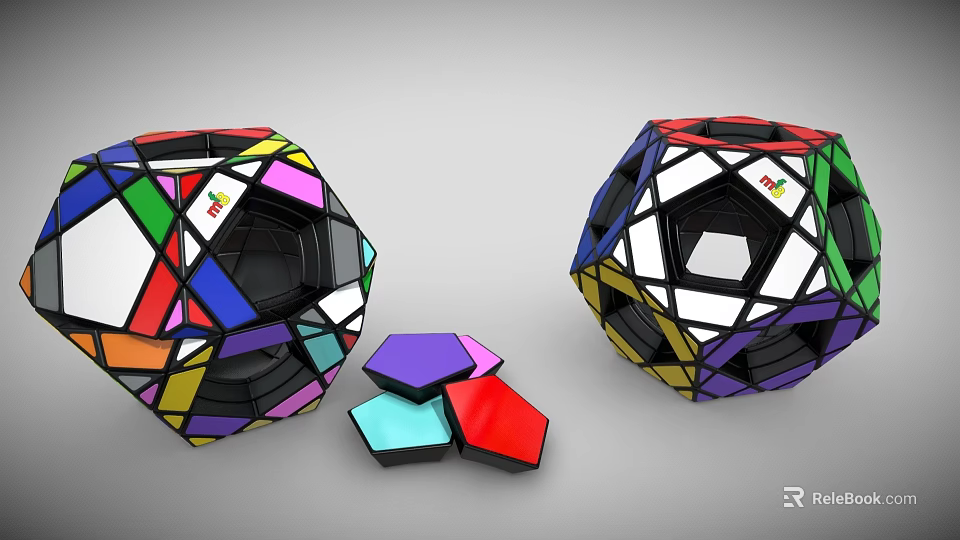 Colorful Polyhedron Puzzle Cubes With Scattered Pieces And Vibrant Geometric Structure 3d model 