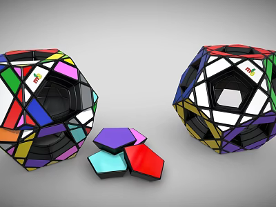 Colorful Polyhedron Puzzle Cubes With Scattered Pieces And Vibrant Geometric Structure 3d model