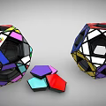 Colorful Polyhedron Puzzle Cubes With Scattered Pieces And Vibrant Geometric Structure