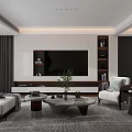 Modern Living Dining Room Interior With Beige Sofa Brown Armchair And City View Window