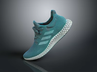 Teal Colored Sports Sneakers With Knit Upper White Sole And Three Stripes Design 3d model