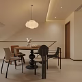 Modern Attic Restaurant Interior With Skylight Dining Table Chairs And Wooden Wall 3d model