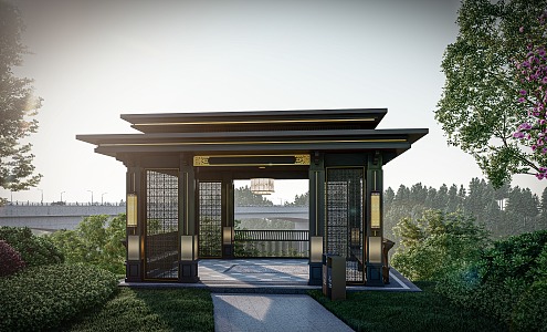 new chinese style pavilion residential area pavilion 3d model